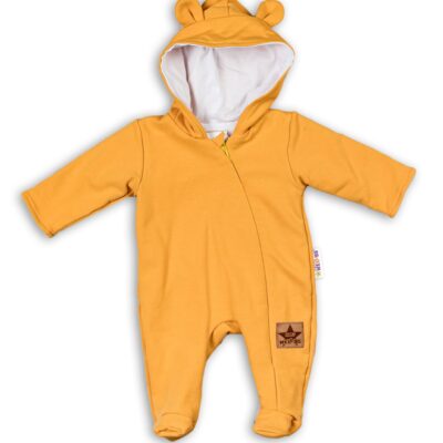 Baby Nellys Dojčenský teplákový overal s kapucňou - horčicový, veľ. 86