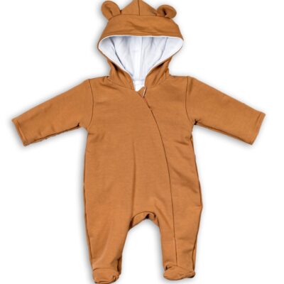 Baby Nellys Dojčenský teplákový overal s kapucňou - karamelový, veľ. 86