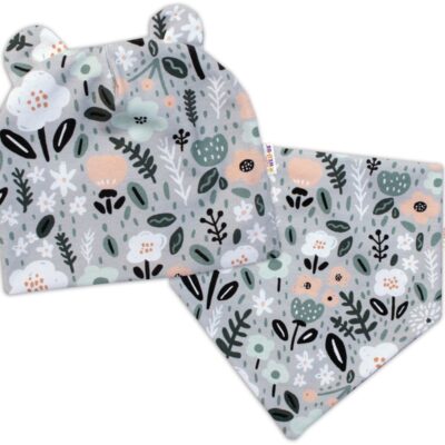 Baby Nellys Dvojvrstvová čiapka s uškami + šatka Palouček, mätová