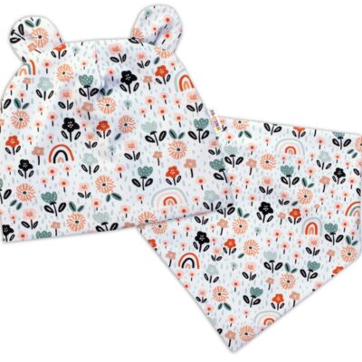 Baby Nellys Dvojvrstvová čiapka s uškami + šatka Palouček, smatanová