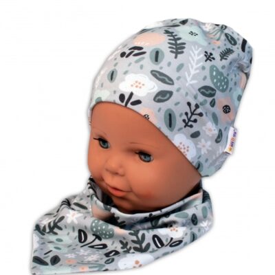 Baby Nellys Dvojvrstvová čiapka + šatka Palouček, mätová, 92/98
