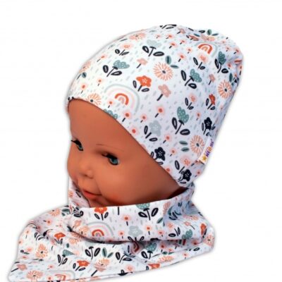 Baby Nellys Dvojvrstvová čiapka + šatka Palouček, smatanová, veľ. 104/110