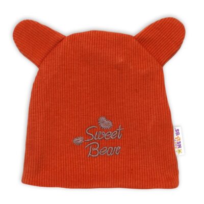 Baby Nellys Dvojvrstvová dojčenská čiapočka s uškami Teddy - tehlová, veľ. 62