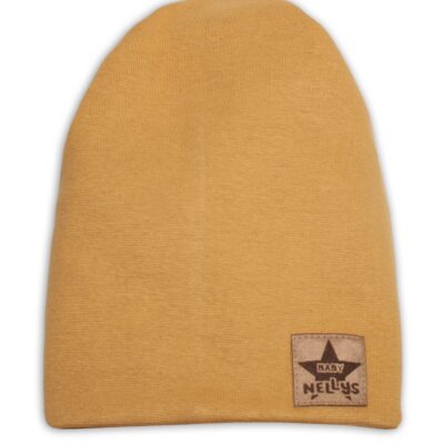Baby Nellys Hand Made Jarná/jesenná bavlnená čiapka - dvojvrstvová, horčicová, vel. 110