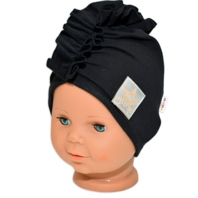 Baby Nellys Jarná /jesenná bavlnená čiapka - turban, čierna, vel. 80/86