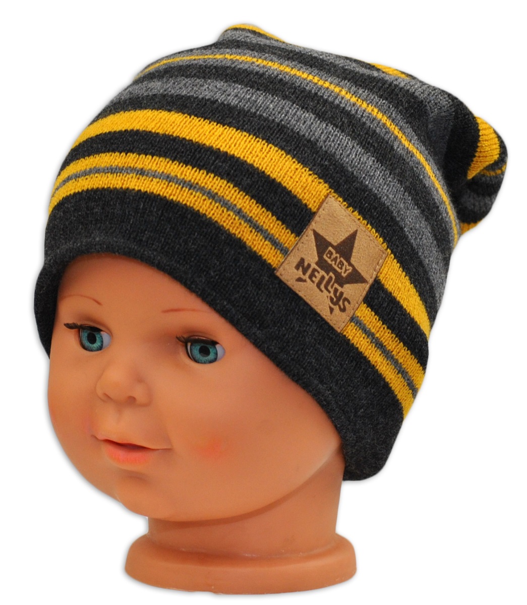 BABY NELLYS: Jarná/jesenná čiapka (grafit/sivá/žltá)