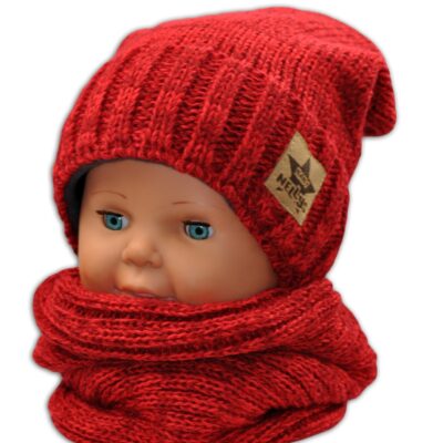 BABY NELLYS: Jesenná/zimná čiapka s komínom (červená)