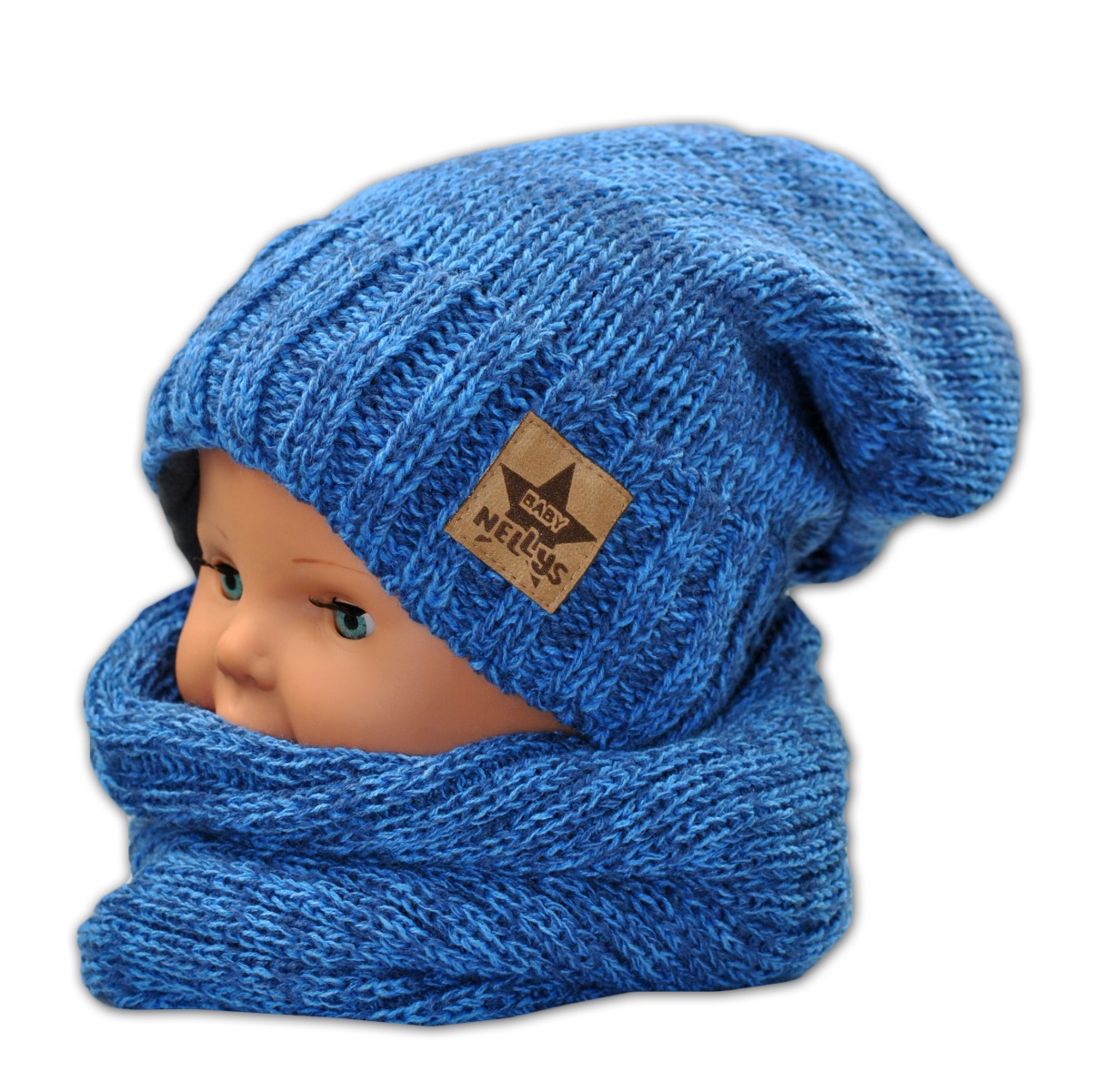 BABY NELLYS: Jesenná/zimná čiapka s komínom (modrá)