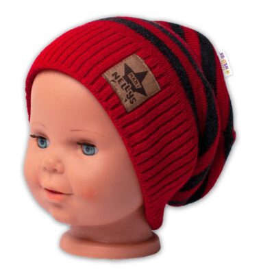 Baby Nellys: Jesenná/zimná prúžkovaná čiapka (červená/grafit)