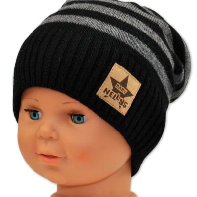 BABY NELLYS: Jesenná/zimná čiapka (čierno/sivá)