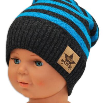 BABY NELLYS: Jesenná/zimná čiapka (grafit/tyrkys)