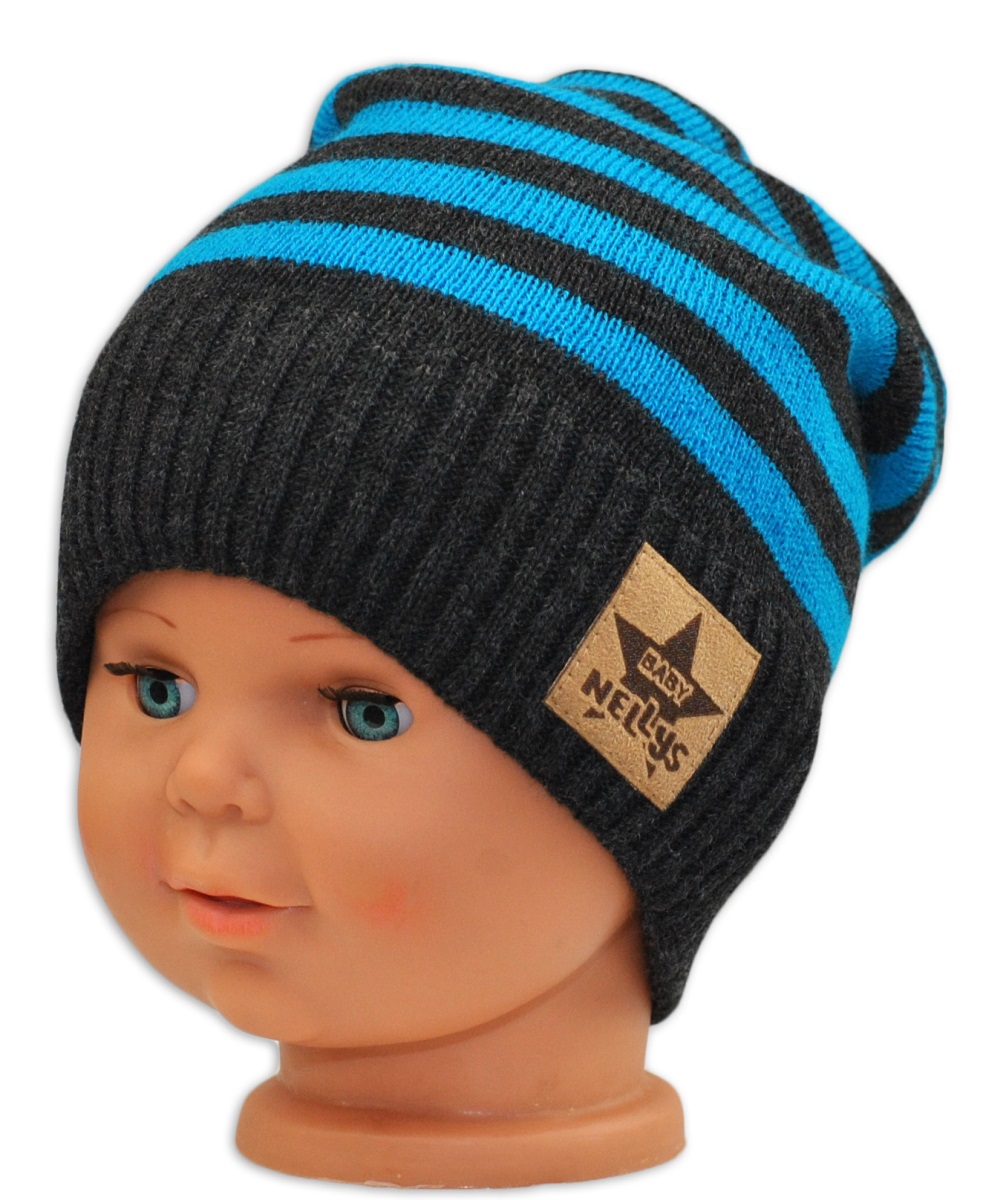 BABY NELLYS: Jesenná/zimná čiapka (grafit/tyrkys)