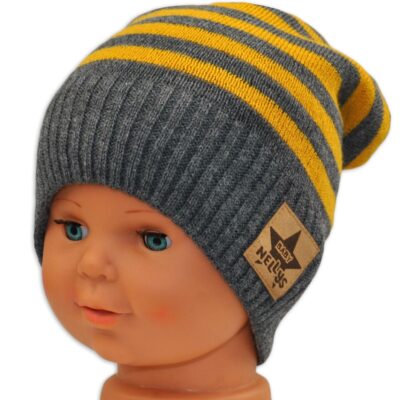 BABY NELLYS: Jesenná/zimná čiapka (šedo/žltá)