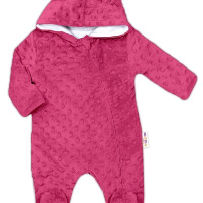 Baby Nellys Kombinézka /overal Minky s kapucňou a uškami - sytě ružová, veľ. 62