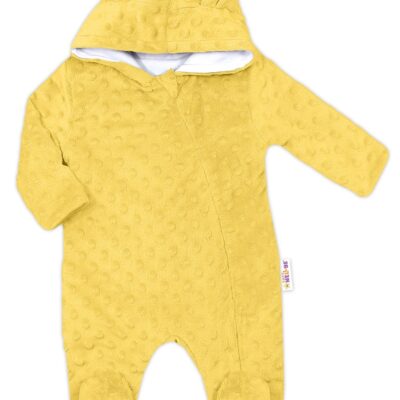 Baby Nellys Kombinézka /overal Minky s kapucňou a uškami -žltá, vel. 68