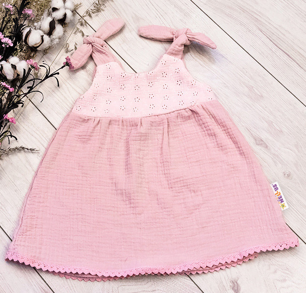 Baby Nellys Letné ľahučké mušelínové šaty Summer - pudrová, marhula, veľ. 68/74