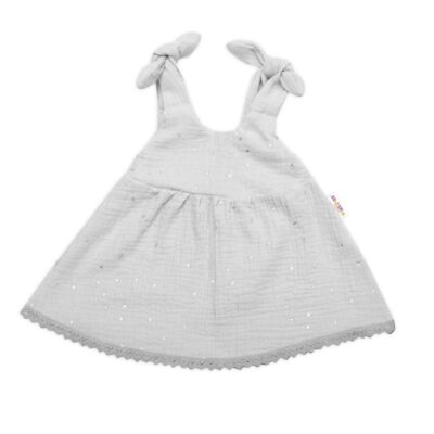 Baby Nellys Letné ľahučké mušelínové šaty Summer Stars - sivé