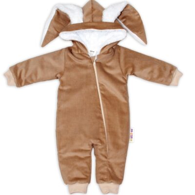 Baby Nellys Menčestrová kombinézka /overal s kožušinkou Cute Bunny - hnedá, veľ. 68/74