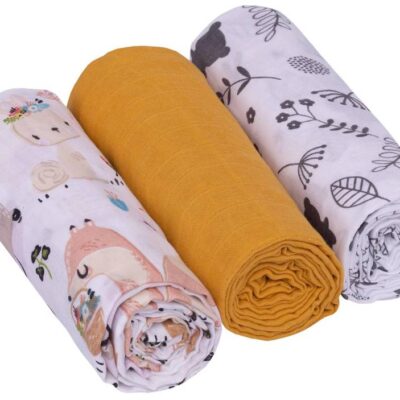 Baby Nellys: Mušelínové plienky Boho 70x80cm (horčicová/biela)