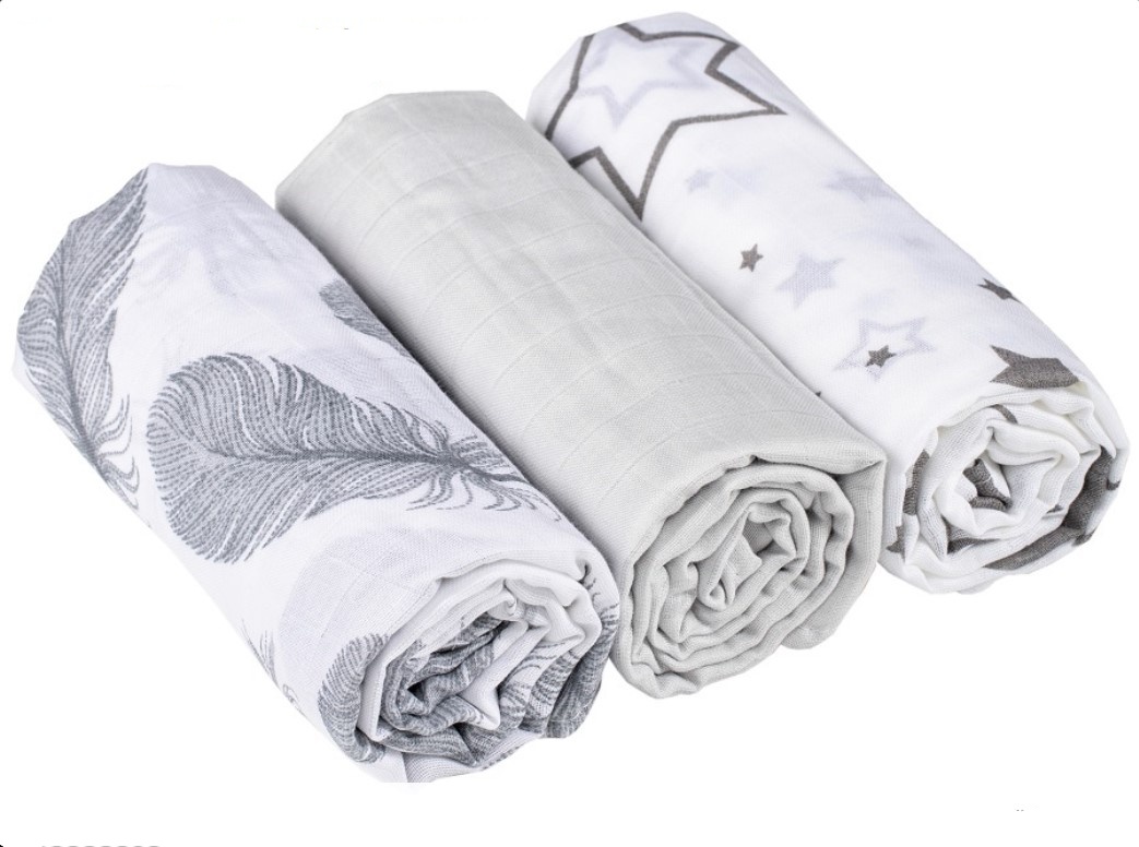 Baby Nellys: Mušelínové plienky 3ks Lux (sivá/biela)