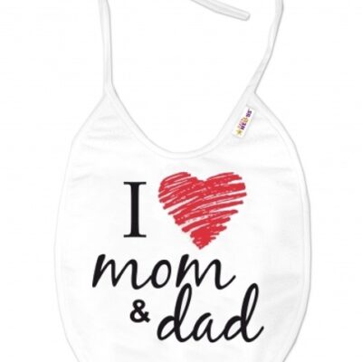 Baby Nellys: Podbradník I Love Mom & Dad (biely)