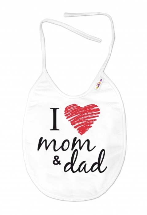 Baby Nellys: Podbradník I Love Mom & Dad (biely)