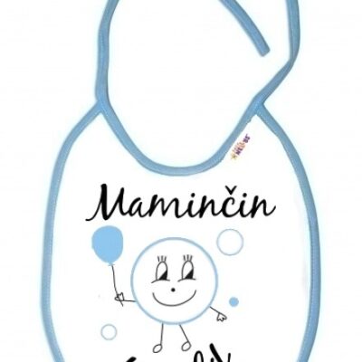 Baby Nellys Nepremokavý podbradník Maminčin mazlík, 24 x 27 cm - biely s modrým lemom