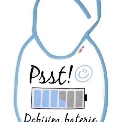 Baby Nellys Nepremokavý podbradník Psst! Dobíjím baterie, 24 x 27 cm - modrý