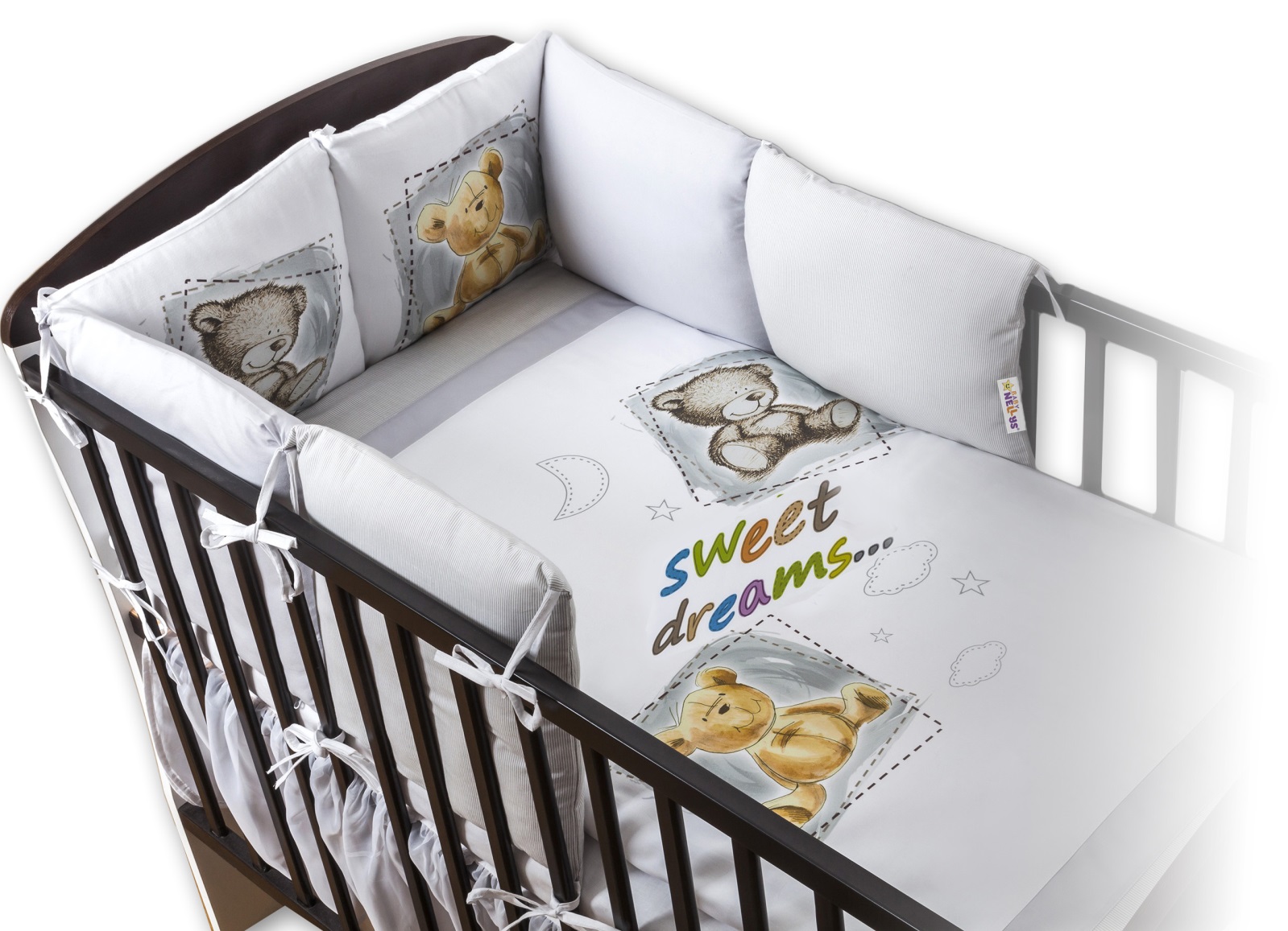 Baby Nellys Obliečky s vankúšikovým mantinelom Sweet Dreams by TEDDY - sivý