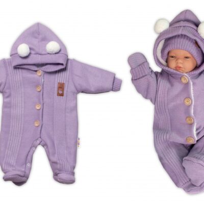 Baby Nellys Pletená kombinéza/overal LUX STAR s kožúškom - dvojvrstvová, fialová, veľ. 62