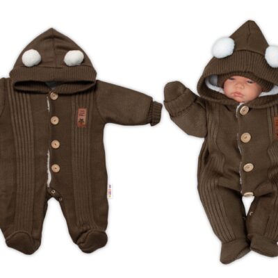 Baby Nellys Pletená kombinéza/overal LUX STAR s kožúškom - dvojvrstvová, hnědá, veľ. 68