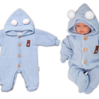 Baby Nellys Pletená kombinéza/overal LUX STAR s kožúškom, dvojvrstvová, sv. modrá, veľ. 68