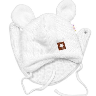 Baby Nellys Pletená zimná čiapka s kožúškom a šatkou Star, biela, veľ. 68/74