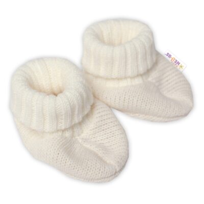 Baby Nellys Pletené topánočky / capáčky STAR Hand Made, ecru
