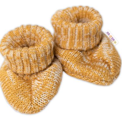 Baby Nellys Pletené topánočky / capáčky STAR Hand Made, medové žihané, veľ. 80/86