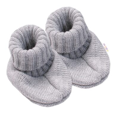 Baby Nellys Pletené topánočky / capáčky STAR Hand Made, sivé