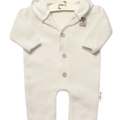 Baby Nellys Pletený overálok s kapucňou a gombíkmi Hand Made, ecru, veľ. 68/74