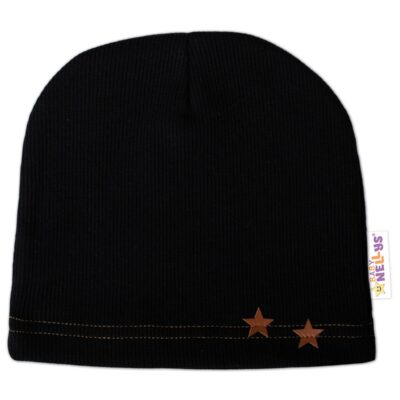 Baby Nellys Rebrovaná čiapka Hviezdičky - čierna, vel. 80/86