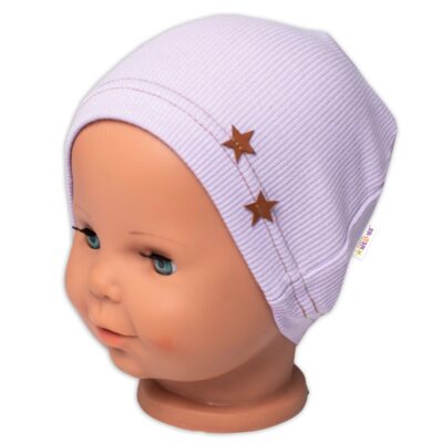 Baby Nellys Rebrovaná čiapka Hviezdičky - lila, veľ. 80/86