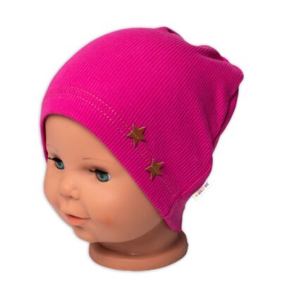 Baby Nellys Rebrovaná čiapka Hviezdičky - malinová