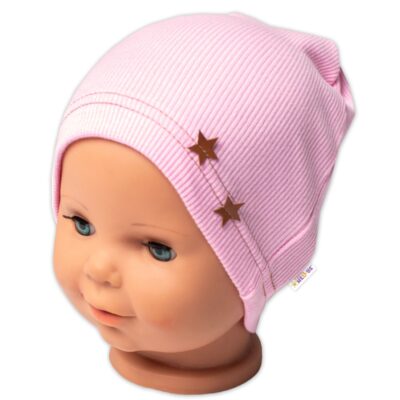 Baby Nellys Rebrovaná čiapka Hviezdičky - ružová