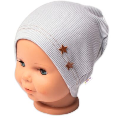 Baby Nellys Rebrovaná čiapka Hviezdičky - šedá, veľ. 80/86