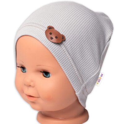 Baby Nellys Rebrovaná čiapka Macko - šedá