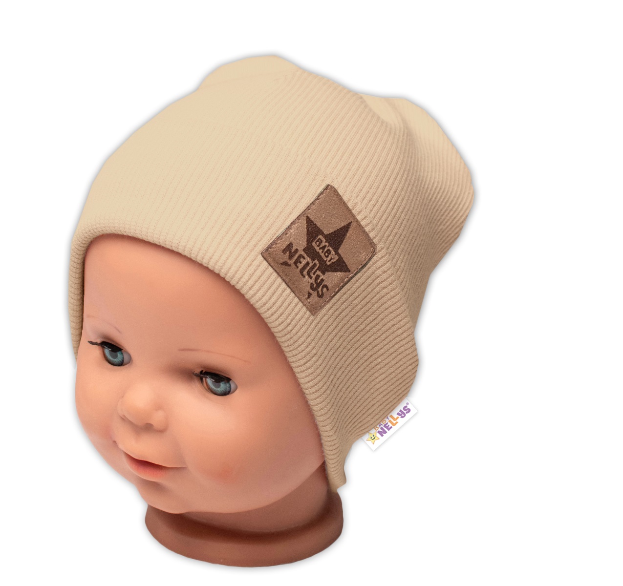 Baby Nellys Rebrovaná dvojvrstvová čiapka s lemom - béžová, veľ. 92/98