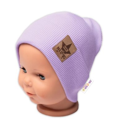 Baby Nellys Rebrovaná dvojvrstvová čiapka s lemom - lila, veľ. 104/110