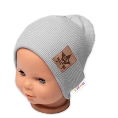 Baby Nellys Rebrovaná dvojvrstvová čiapka s lemom - sivá, veľ. 92/98