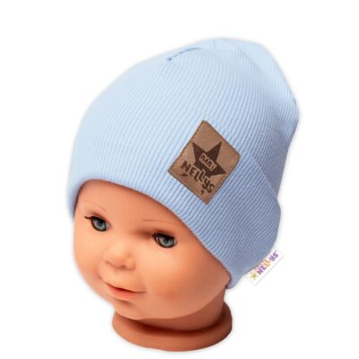 Baby Nellys Rebrovaná dvojvrstvová čiapka s lemom - sv. modrá, veľ. 92/98