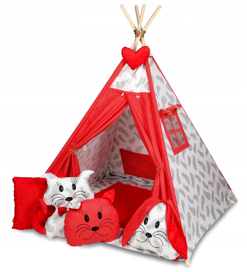 Baby Nellys: Detský stan Teepee (sivá/červená)