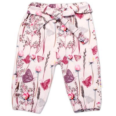 Baby Nellys Tepláčiky s ozdobným pásikom Motýliky - ružová, veľ. 68