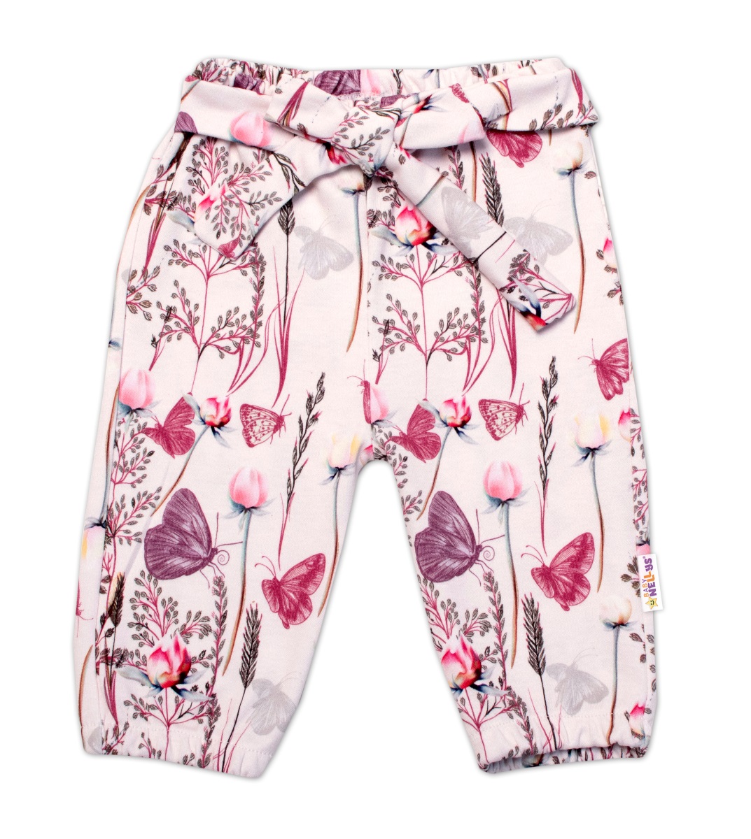 Baby Nellys Tepláčiky s ozdobným pásikom Motýliky - ružová, veľ. 74